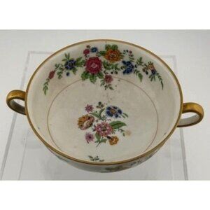 Vintage Limoges France Cup C. Hierenfeld Floral Two Handle Bouillon Gold Trim